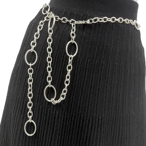 Fashion Women Metallic Waist Chain Multi-Layer Oval Ring Body Chain Punk Hip Hop Waist Jewelry For Daily Party Wear
