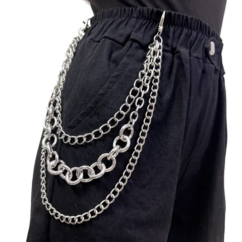 Hip Hop Punk Catena Multistrato Catena da Vita Unisex Placcato Argento Metallo Catena da Pantaloni Streetwear Gioiello