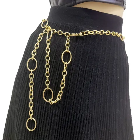 Fashion Women Metallic Waist Chain Multi-Layer Oval Ring Body Chain Punk Hip Hop Waist Jewelry For Daily Party Wear