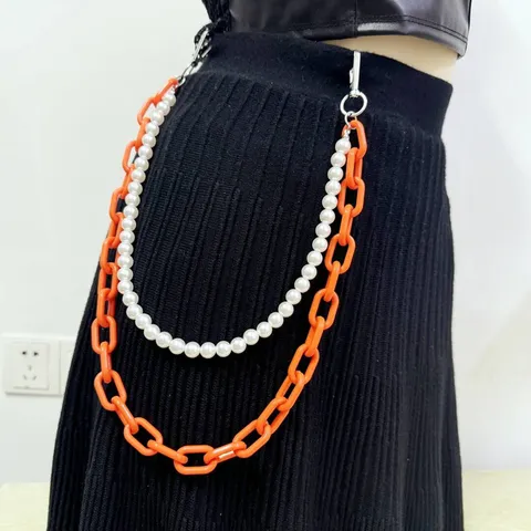 Acrylic Resin Imitation Pearl Pants Chain Retro Punk Waist Chain Double Layer Streetwear Body Jewelry For Women Men