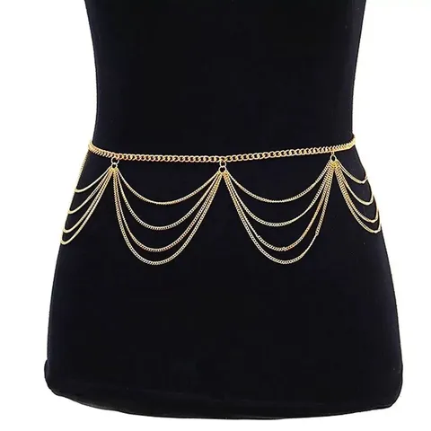 European American Fashion Metal Multi-Layer Waist Chain Women Vintage Ring Sunflower Pendant Body Chain Jewelry