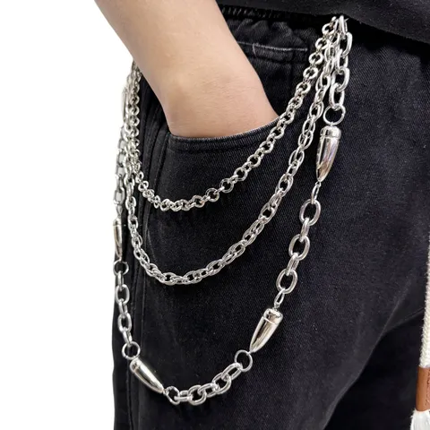Chaîne de Pantalon Multicouche Hip Hop Punk Pendentif Balle en Métal Chaîne de Taille Mode Urbaine Bijou de Corps Pour Homme et Femme