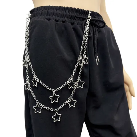 Punk Metall Fünfeckiger Stern Mehrschichtige Taillenkette Hip Hop Lässige Mehrschichtige Körperkette Hosenkette Für Damen Schmuck