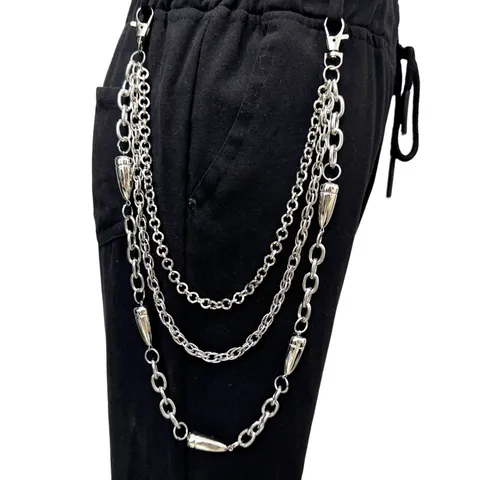 Chaîne de Pantalon Multicouche Hip Hop Punk Pendentif Balle en Métal Chaîne de Taille Mode Urbaine Bijou de Corps Pour Homme et Femme