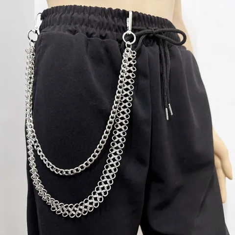 Punk Hip Hop Catena da Vita in Metallo Multistrato Catena da Pantaloni Argentata Gioielli per il Corpo Uomo Donna Moda Streetwear