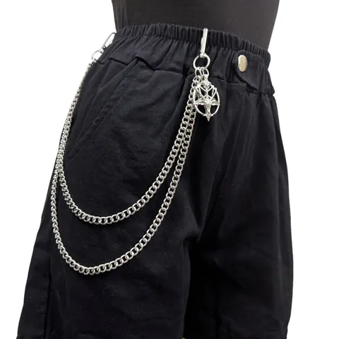 Gothic Punk Multi Layer Metal Pants Chain Vintage Pan Head Pentagram Pendant Waist Chain Unisex Body Jewelry