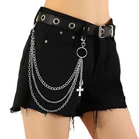 Punk Hip Hop Cross Multi Layer Metal Pants Chain Gothic Y2K Streetwear Waist Chain Fashion Body Jewelry For Women