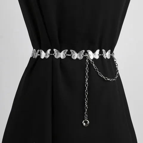 Fashion Metal Butterfly Heart Flower Waist Chain Vintage Multi-element Body Chain For Women Dress Jewelry