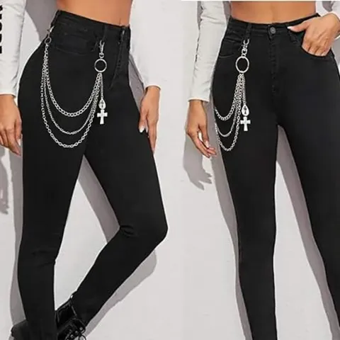 Punk Hip Hop Cross Multi Layer Metal Pants Chain Gothic Y2K Streetwear Waist Chain Fashion Body Jewelry For Women