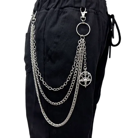 Catena da Pantalone Multistrato Gotico Punk Unisex Hip Hop Metallo Ciondolo Testa di Ariete Pentagramma Catena da Vita Gioielli