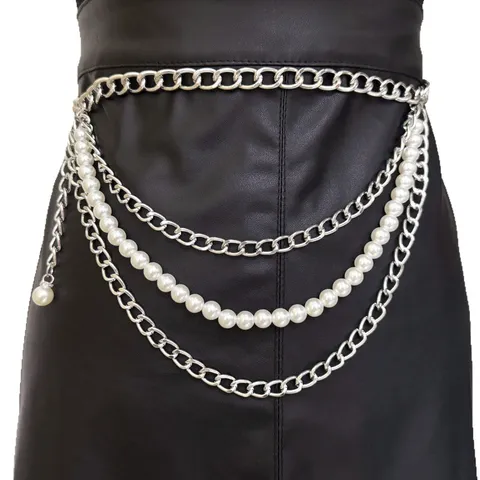 Fashion Multi Layer Metal Chain Artificial Pearl Waist Chain For Women Body Chain Decorative Waist Jewelry