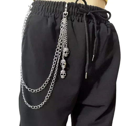 Punk Metal Skull Pentagram Pendant Waist Chain Double Layer Hip Hop Pants Chain Silver Body Jewelry For Women Men