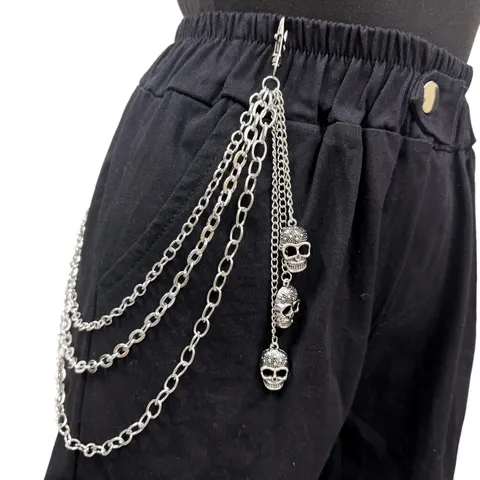 Catena da Vita in Metallo con Teschio Gotico Punk Catena da Pantaloni Multistrato Hip Hop Rock Gioielli Streetwear per Donne Uomini
