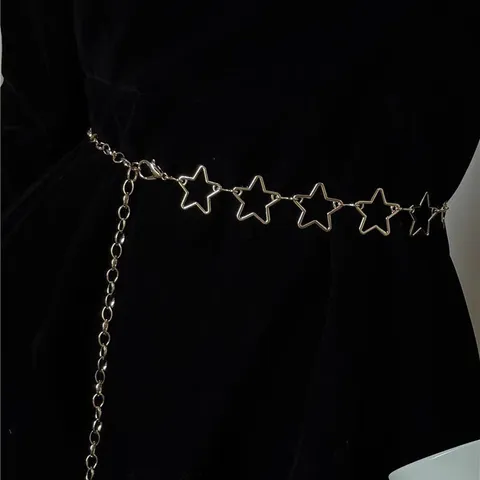 Punk Style Metal Hollow Pentagram Waist Chain Women Minimalist Versatile Star Decorative Body Chain Fashion Jewelry