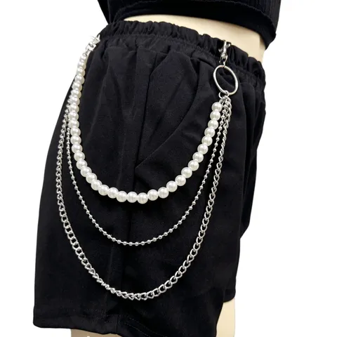 Women Vintage Multi Layer Waist Chain Punk Style Metal Artificial Pearl Chain Hip Hop Pants Chain Body Jewelry Accessories