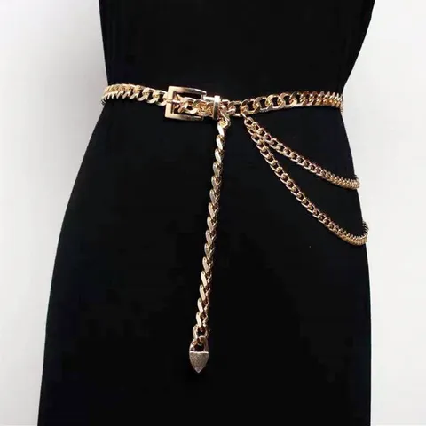 Punk Metal Chain Tassel Waist Chain For Women Multi Layer Body Chain Adjustable Dress Belt Fashion Jewelry