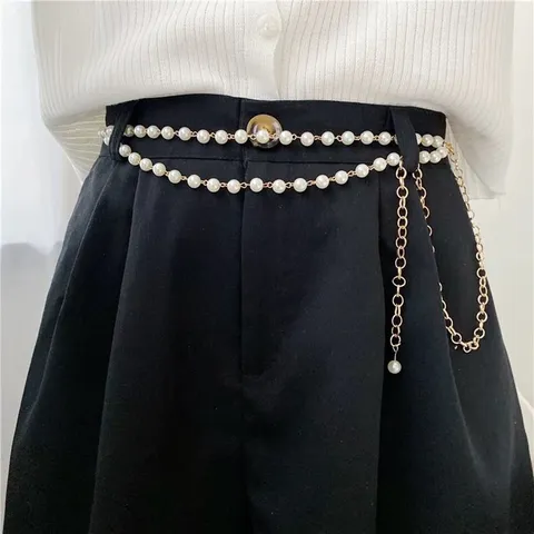 Minimalist Multi-Layer Artificial Pearl Waist Chain For Women Body Chain Adjustable Metal Belly Chain Jewelry
