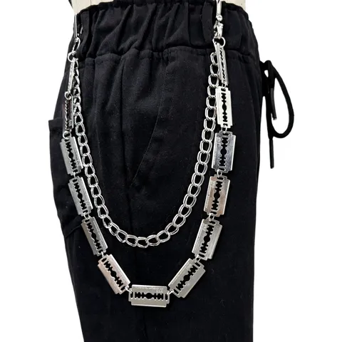 Hip Hop Punk Metal Double Layer Pants Chain With Blade And Skull Pendant Gothic Streetwear Waist Chain Jewelry