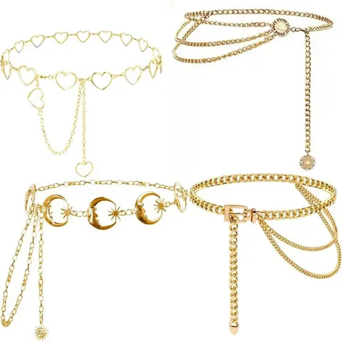 Women Fashion Sexy Metal Waist Chain Multi Layer Body Chain Punk Adjustable Waist Belt Fashion Jewelry