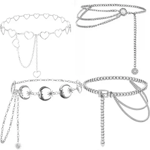 Women Fashion Sexy Metal Waist Chain Multi Layer Body Chain Punk Adjustable Waist Belt Fashion Jewelry