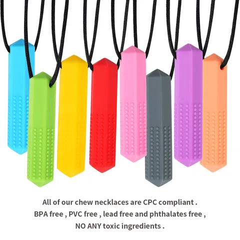 Silicone Crystal Diamond Shape Kids Chew Necklace Sensory Toy Toddler Comforting Teether Wand Pendant Adjustable Soft Cord Comfort Jewelry