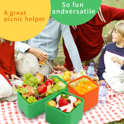 Silicone Bento Box Divider Square Lunch Box Food Storage Container Microwave Safe Compartment Bento Box for Kids
