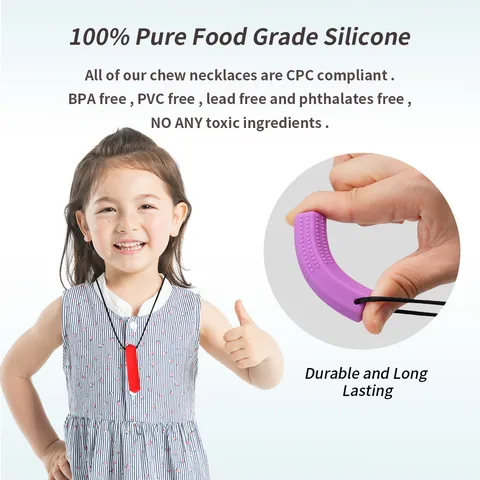 Silicone Crystal Diamond Shape Kids Chew Necklace Sensory Toy Toddler Comforting Teether Wand Pendant Adjustable Soft Cord Comfort Jewelry