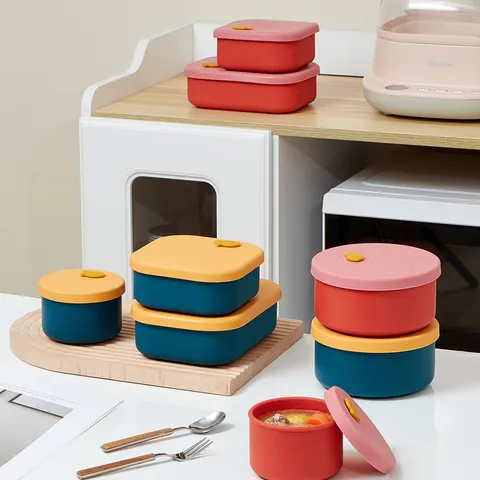 Cartoon Cat Silicone Lunch Box Microwave Safe Food Storage Container With Lid Three Grid Bento Box For Office School Adults