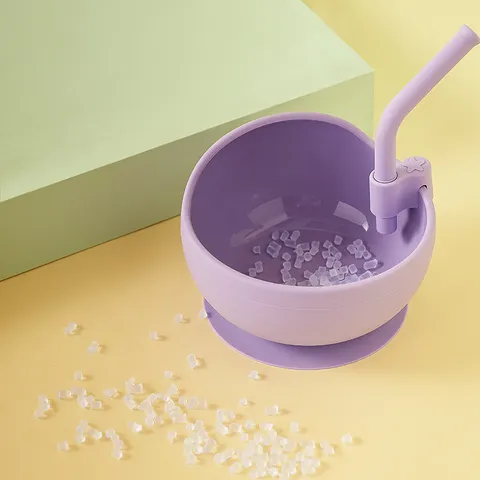 Silicone Baby Suction Bowl With Integrated Straw And Wood Handle Spoon Set BPA Free Food Grade Tableware For Toddler Learning To Eat