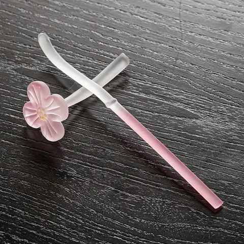 Vintage Chinese Kung Fu Tea Accessories Borosilicate Glass Plum Blossom Pattern Tea Spoon And Holder Collection For Home Kitchen Decor