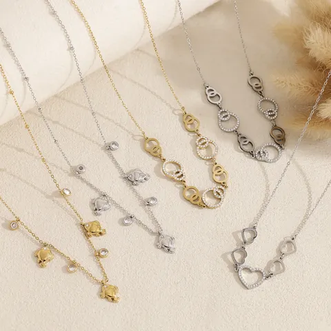 Minimalist Stainless Steel Pave Rhinestone Interlocking Loop Heart Pendant Necklace Light Luxury Women Choker Chain Jewelry Gift