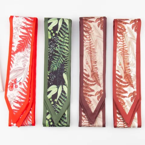 Vintage Women Botanical Leaf Print Long Satin Scarf Hair Band Ribbon For Bag Decor Headband Hair Accessories Elegant Streamer