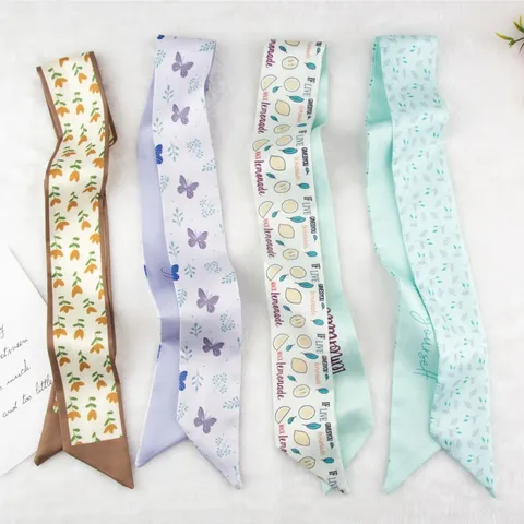 Elegant Letter Printed Polyester Small Scarf Sweet Hair Ribbon Multi-Functional Bag Ribbon Diagonal Skinny Scarf For Women