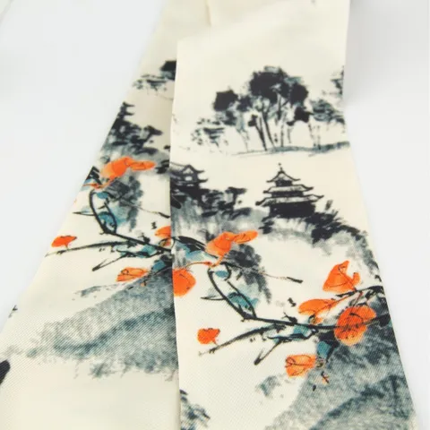 Vintage Chinese Style Ink Bamboo Pattern Polyester Scarf For Women Long Narrow Ribbon Hair Band Bag Accessories Elegant Landscape Print Headband