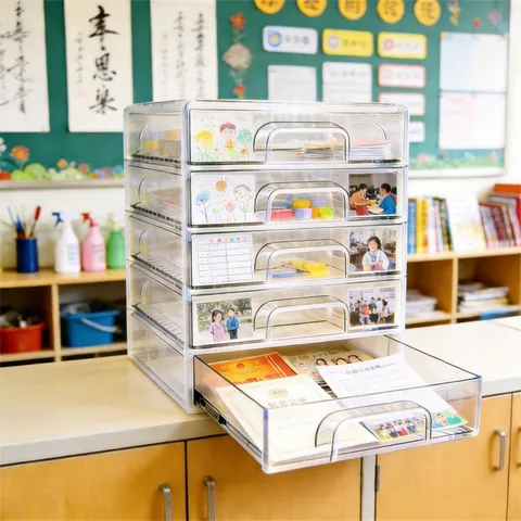 Transparent A4 Paper Storage Box Drawer Type Stackable Desk Organizer For Test Paper Documents Office School Home PET Case