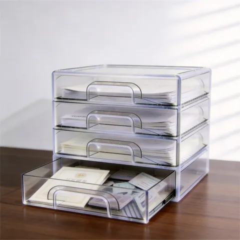 Transparent A4 Paper Storage Box Drawer Type Stackable Desk Organizer For Test Paper Documents Office School Home PET Case