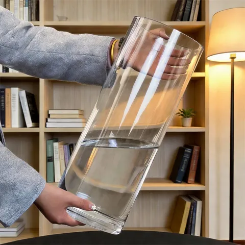 Modern Minimalistisch Transparent Kunststoff Zylinder Vase Schwer Pflicht Anti Fall Blumen Eimer Für Blumen Arrangement Zuhause Hochzeit Dekor