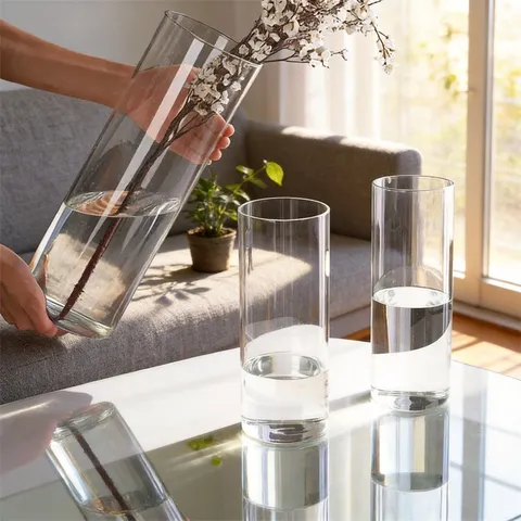 Modern Minimalistisch Transparent Kunststoff Zylinder Vase Schwer Pflicht Anti Fall Blumen Eimer Für Blumen Arrangement Zuhause Hochzeit Dekor