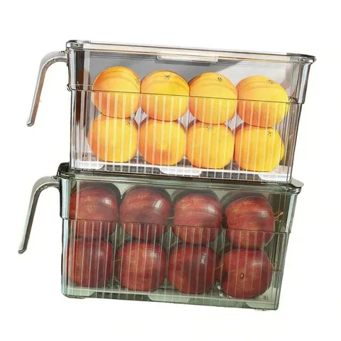 Modern Minimalistisch Kunststoff Kühlschrank Organizer Klarer Lebensmittelbehälter Mit Griff Deckel Timer Obst Gemüse Frischhaltebox