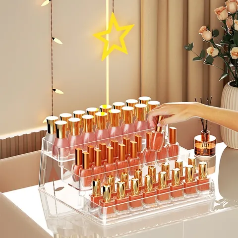 Transparant Kunststof Nagellak Organizer Gelaagd Make-up Opbergrek Voor Kaptafel Cosmetica Display Standaard