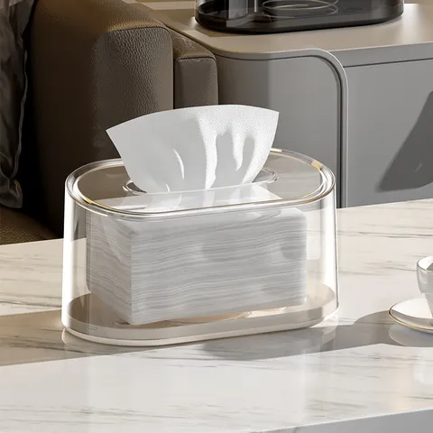 Caja de Pañuelos Moderna de Plástico Transparente Con Base de Resorte Contenedor Dispensador de Papel Elevación Automática para Sala Oficina Soporte Servilletas