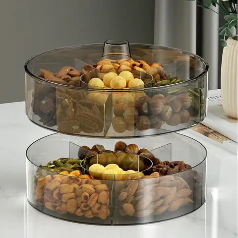 Moderner Luxus Rotierender Obstteller Kunststoff Multi-Grid Süßigkeiten Nuss Aufbewahrungsbox Mit Deckel Wohnzimmer Serviertablett