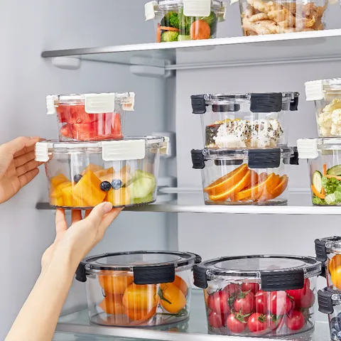 Transparent High Transparency PET Plastic Food Storage Container Round Airtight Refrigerator Organizer Box For Salad Fruit Bento Home Kitchen Storage