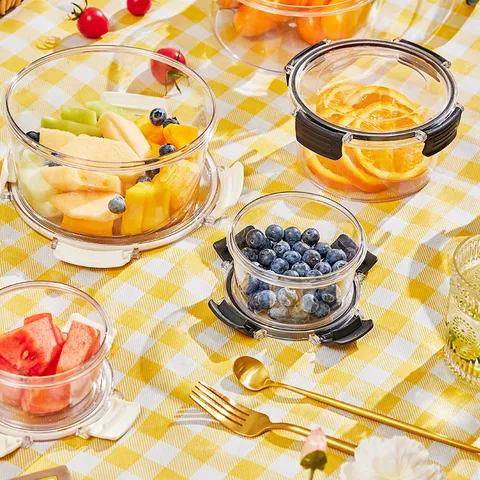 Transparent High Transparency PET Plastic Food Storage Container Round Airtight Refrigerator Organizer Box For Salad Fruit Bento Home Kitchen Storage