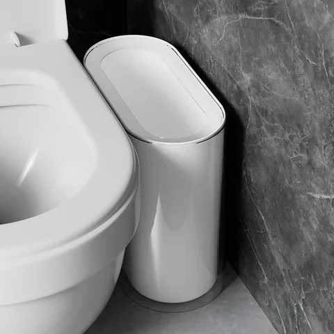 Modern Minimalist Slim Trash Can For Bathroom Kitchen Double Layer Narrow Waste Bin Rectangular Plastic Garbage Container For Small Spaces Home Organization