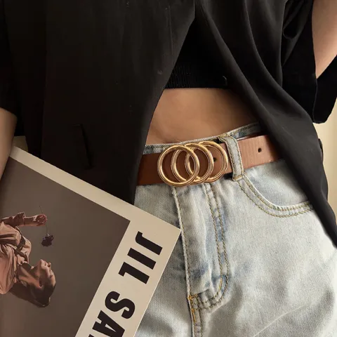 Women Vintage PU Leather Belt Double Ring Metal Buckle Casual Minimalist Jeans Waist Belt Elegant Fashion Accessories