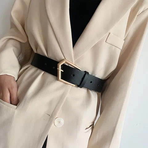 Dames Mode Casual Effen PU Lederen Riem Met Retro Metalen Geometrische Doorn Gesp Tailleband Voor Pak Jas Jurk Broek