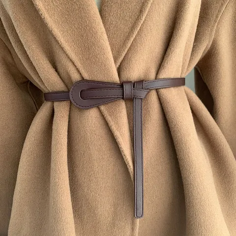 Women's Faux Leather Belt Minimalist Thin Dress Belt Versatile Knotted Skinny Waist Belt For Sweater Coat