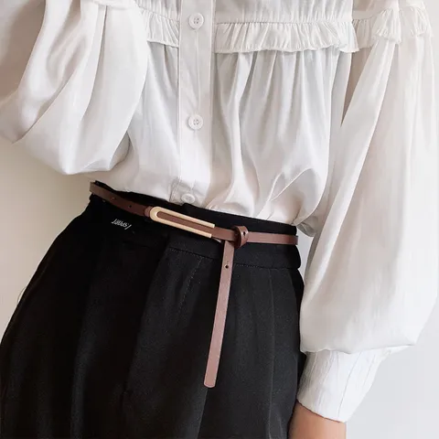 Women Minimalist Slim PU Leather Belt Retro Metal Pin Buckle Elegant Casual Dress Pants Waist Belt Fashion Accessories