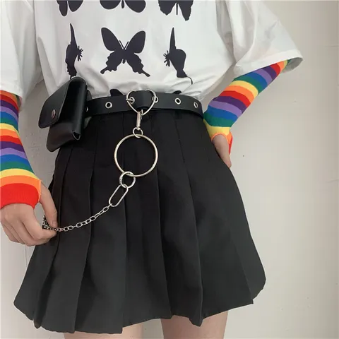 Punk Style Women PU Leather Belt With Heart Buckle Chain And Mini Waist Bag Versatile Fashion Waist Accessories